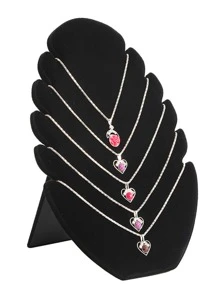 1 pieza no-tejido de tela Bisutería almacenamiento creativo con diseño de hoja Estante de almacenamiento de collares para - Negro - Ver 2