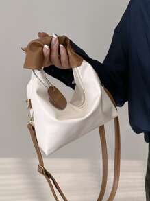 時尚、簡約、休閒、簡約的褶皺細節斜背袋,附帶吊飾,適用於女孩、少女 - 白色 - 查看 4
