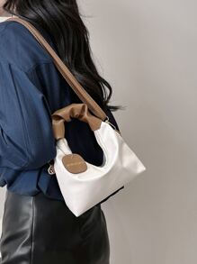時尚、簡約、休閒、簡約的褶皺細節斜背袋,附帶吊飾,適用於女孩、少女 - 白色 - 查看 3