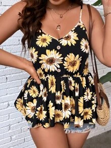 Breezaya 大码波西米亚风花卉印花荷叶边吊带背心，适合夏季