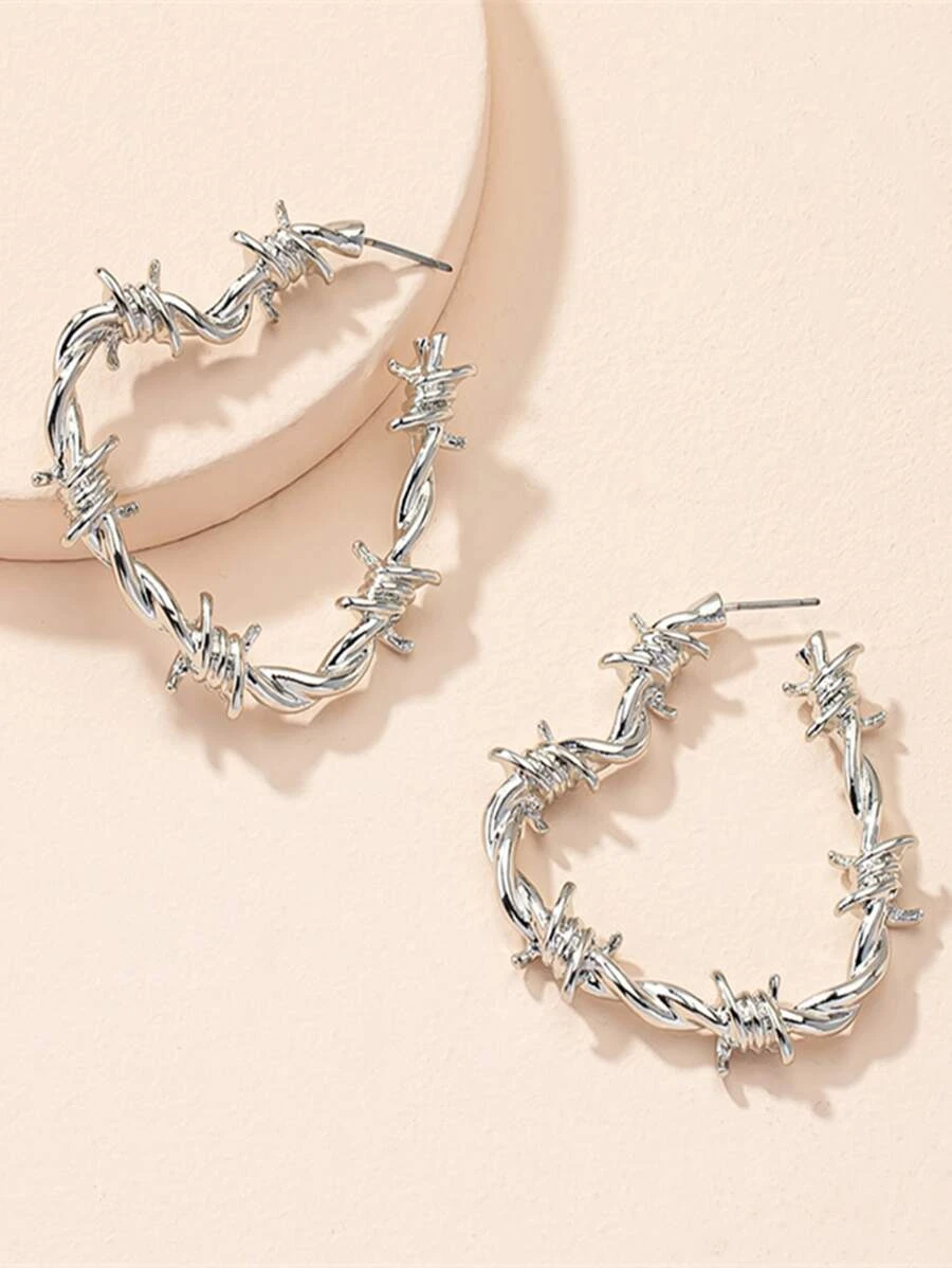 Thorn Detail Heart Shaped Cuff Hoop Earrings Heart Shaped Hoop Earrings