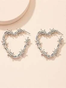 Thorn Detail Heart Shaped Cuff Hoop Earrings Heart Shaped Hoop Earrings