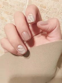Elevate Your Style with 24pcs Short Square Nude Marble Pattern Fake Nail & 1sheet Tape & 1pc Nail File - Multicolor - View 1
