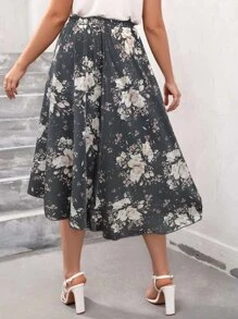 SHEIN LUNE Plus Floral Print Knot Skirt - Multicolor - View 2