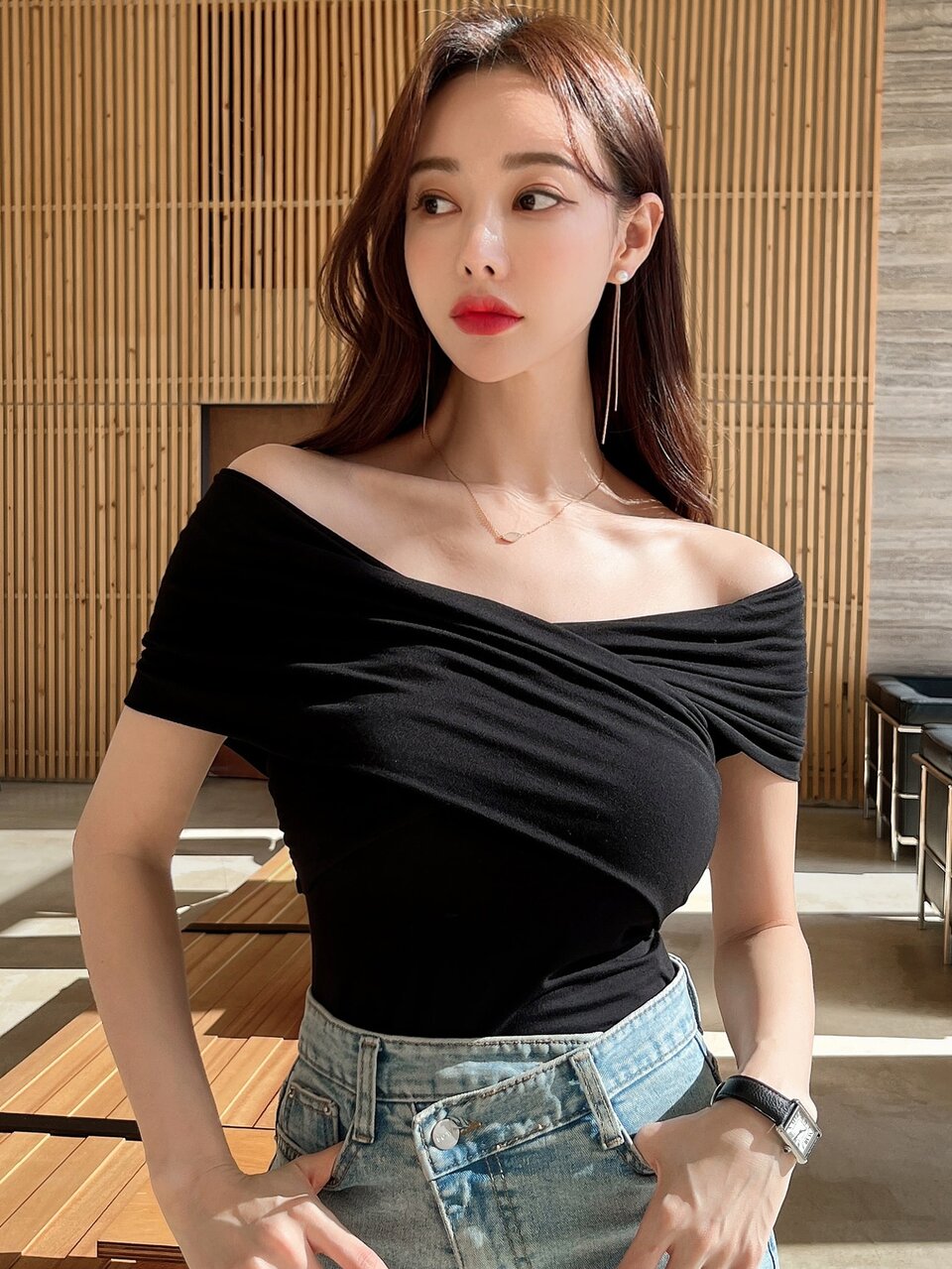 Off Shoulder Ruched Tee Going Out Tops Women