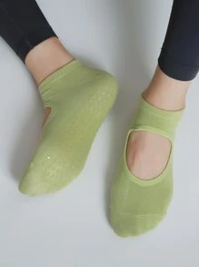 1 Par Calcetines De Yoga Antideslizantes Con Diseño De Punta Redonda Y Talón Abierto Para Deportes En Interiores Y Ejercicios En El Piso Cómodos - Verde - Ver 2