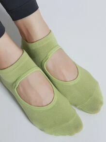 1 Par Calcetines De Yoga Antideslizantes Con Diseño De Punta Redonda Y Talón Abierto Para Deportes En Interiores Y Ejercicios En El Piso Cómodos - Verde - Ver 5