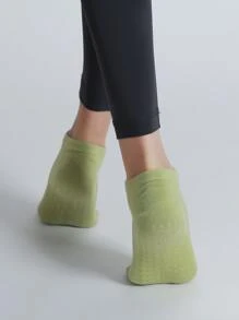1 Par Calcetines De Yoga Antideslizantes Con Diseño De Punta Redonda Y Talón Abierto Para Deportes En Interiores Y Ejercicios En El Piso Cómodos - Verde - Ver 6
