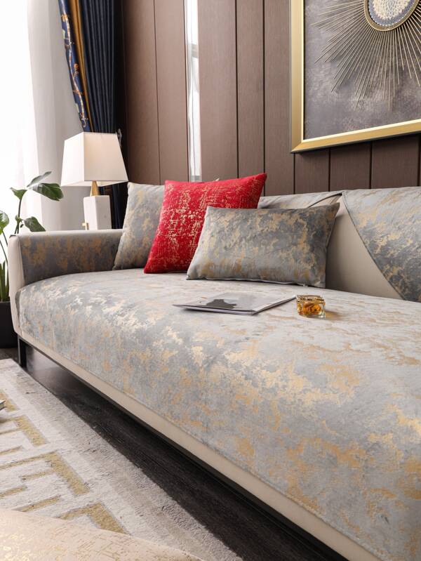 1pc Gold Stamping Sofa Cover (without Backrest & Armrest)