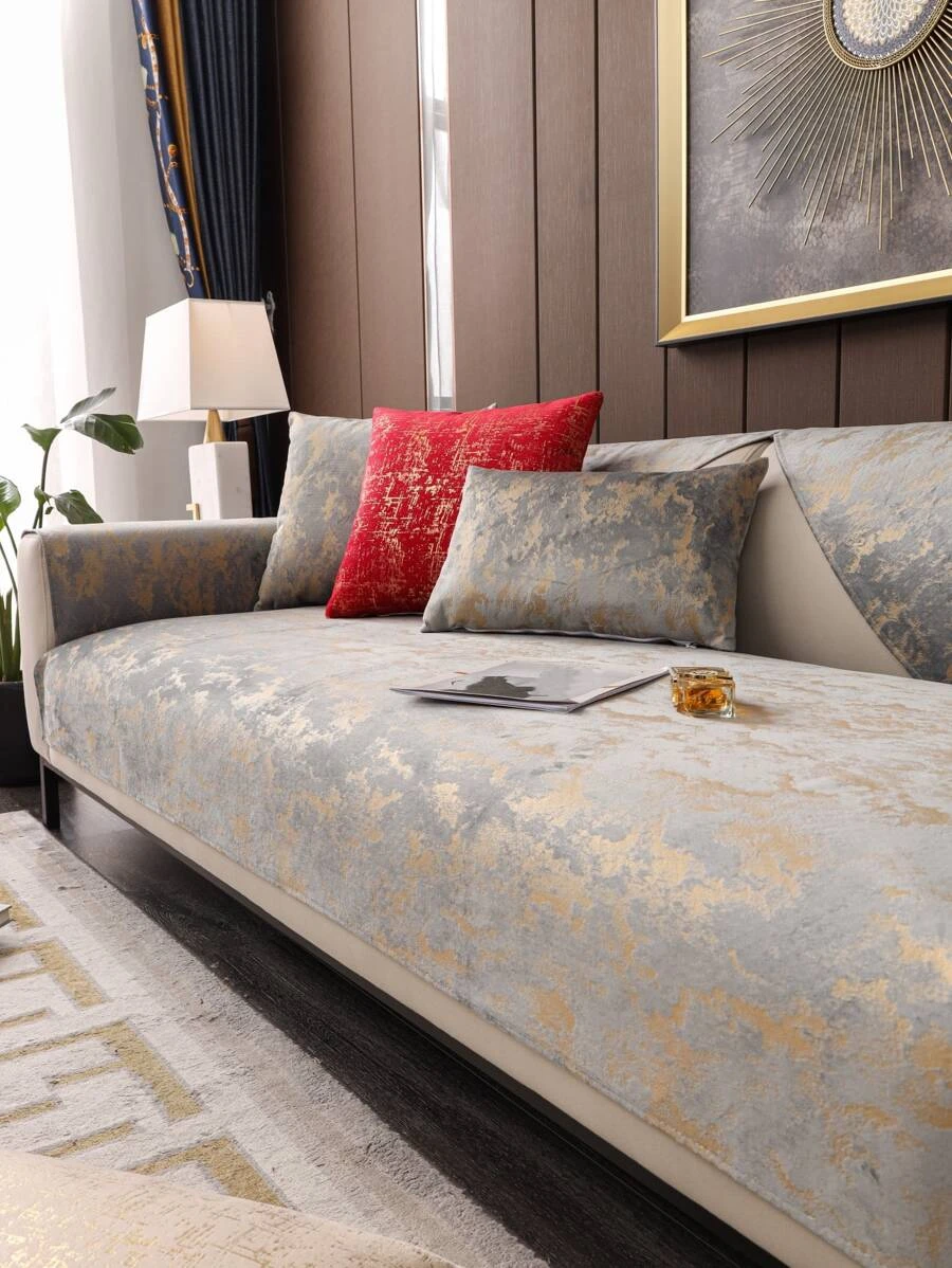 1個金色燙印沙發套(不帶靠背和扶手) - 灰色 - 查看 1