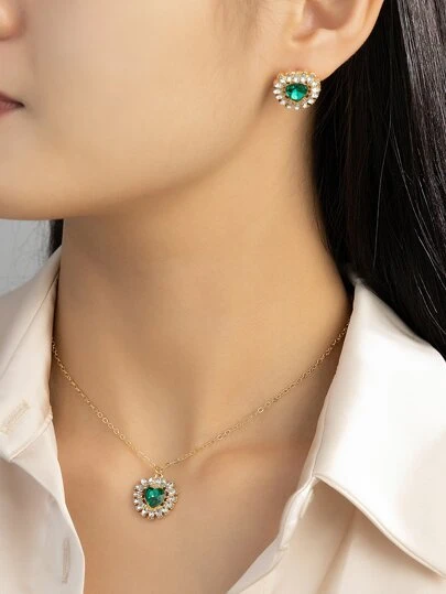 3入組水鑽裝飾圓形吊飾首飾套裝