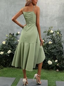 Chiquease 荷葉邊圍裹下擺腰帶吊帶洋裝 - 薄荷綠 - 查看 2