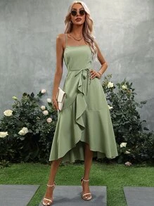 Chiquease 荷葉邊圍裹下擺腰帶吊帶洋裝 - 薄荷綠 - 查看 5