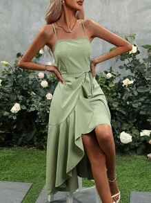 Chiquease 荷葉邊圍裹下擺腰帶吊帶洋裝 - 薄荷綠 - 查看 6