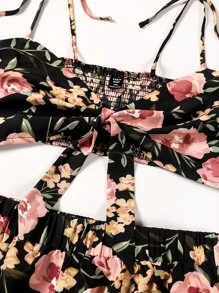 SHEIN Holidaya Plus Floral Print Tie Shoulder Cami Top & Shorts - Multicolor - View 4