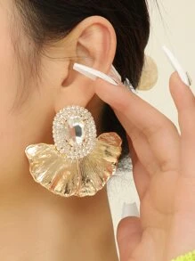 Rhinestone Decor Ginkgo Biloba Stud Earrings - Multicolor - View 1
