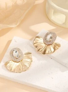 Rhinestone Decor Ginkgo Biloba Stud Earrings - Multicolor - View 2