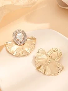 Rhinestone Decor Ginkgo Biloba Stud Earrings - Multicolor - View 3