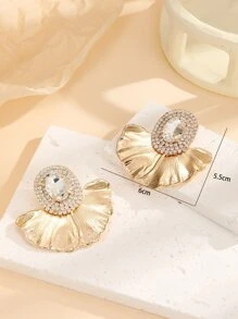 Rhinestone Decor Ginkgo Biloba Stud Earrings - Multicolor - View 4