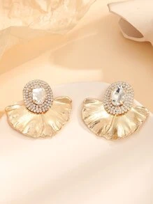 Rhinestone Decor Ginkgo Biloba Stud Earrings - Multicolor - View 5