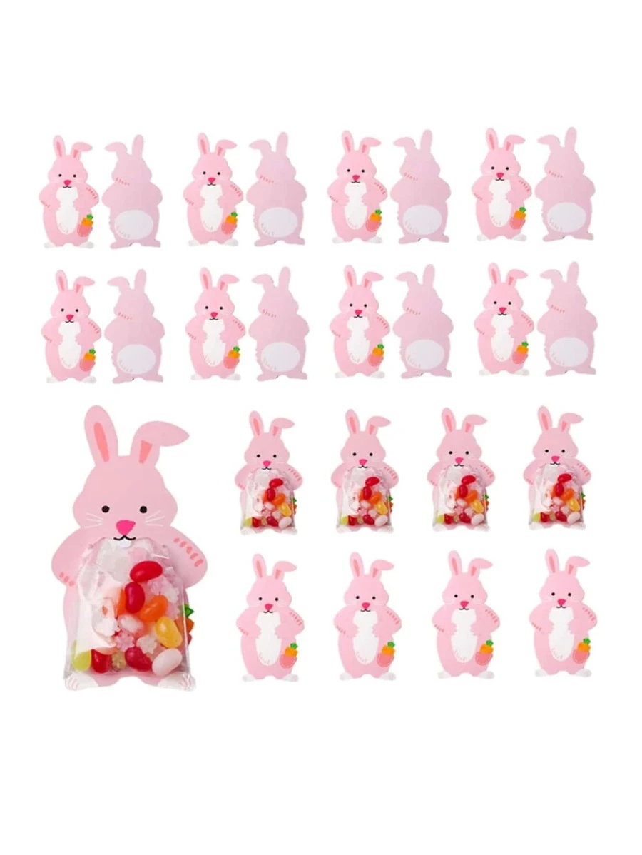 10 piezas/set Bolsa de embalaje caramelo dibujos animados lindo con diseño de conejo para casa - Rosa - Ver 1