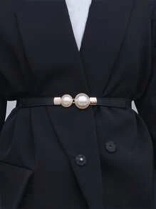 1入組人造珍珠裝飾鬆緊腰帶 - 黑色 - 查看 1