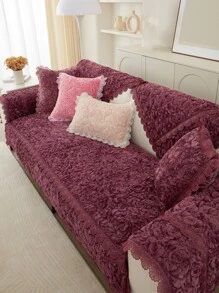 1入組素色滌綸貝殼邊沙發套毯子 - 紫色 - 查看 1