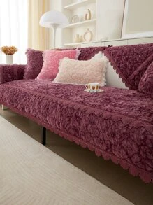 1入組素色滌綸貝殼邊沙發套毯子 - 紫色 - 查看 3