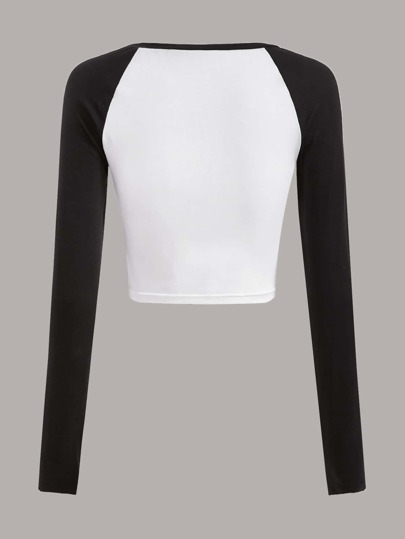 Camiseta estampado de cráneo & estrella de color combinado de manga raglán