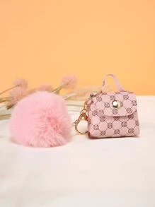 Fashionable And Versatile Bag Charm, Mini Earphone Pouch, Charm Pendant For Women Handbag, Fluffy Pom-Pom Mini Bag Charm Keychain - Multicolor - View 1