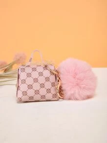 Fashionable And Versatile Bag Charm, Mini Earphone Pouch, Charm Pendant For Women Handbag, Fluffy Pom-Pom Mini Bag Charm Keychain - Multicolor - View 2