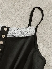 SHEIN LUNE Plus Contrast Lace Cami Top - Black - View 3