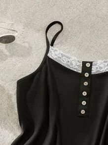 SHEIN LUNE Plus Contrast Lace Cami Top - Black - View 6