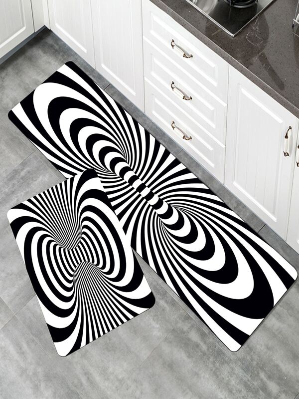 1pc Spiral Pattern Kitchen Rug, Modern Polyester Kitchen Mat For Kitchen