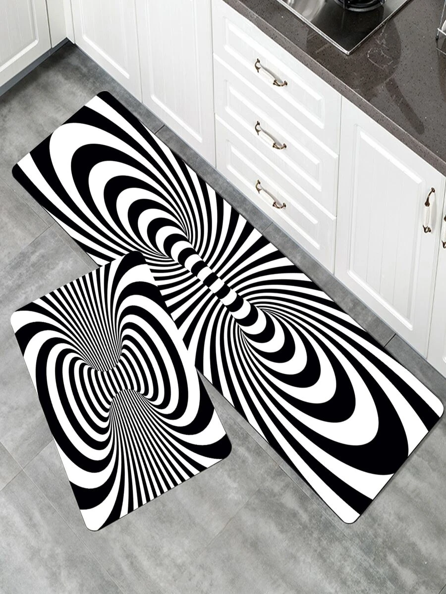 1pc Spiral Pattern Kitchen Rug, Modern Polyester Kitchen Mat For Kitchen