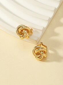 1pair Fashionable Twisted Metal Ear Clips (Non-Pierced) - Yellow Gold - View 2