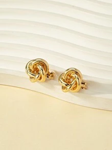 1pair Fashionable Twisted Metal Ear Clips (Non-Pierced) - Yellow Gold - View 3