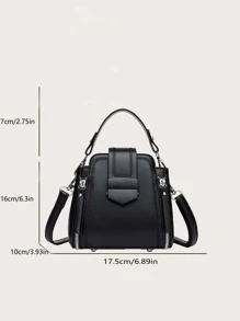 時尚、極簡、休閒、迷你極簡拉鍊前背包,適用於女孩、青少年女孩 - 黑色 - 查看 4