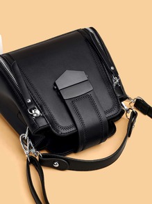 時尚、極簡、休閒、迷你極簡拉鍊前背包,適用於女孩、青少年女孩 - 黑色 - 查看 6