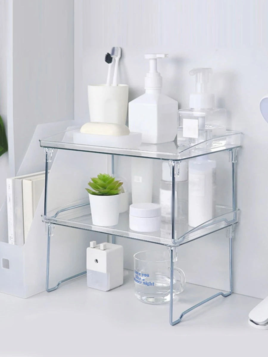 1pc Clear Desk Storage Rack, Minimalist PMMA Foldable Storage Holder For Kitchen - Clear - View 1