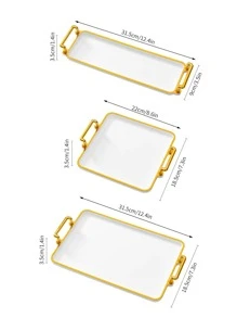 1pc PS Tray With Handle, Luxury Rectangle Food Tray For Table - White - View 7