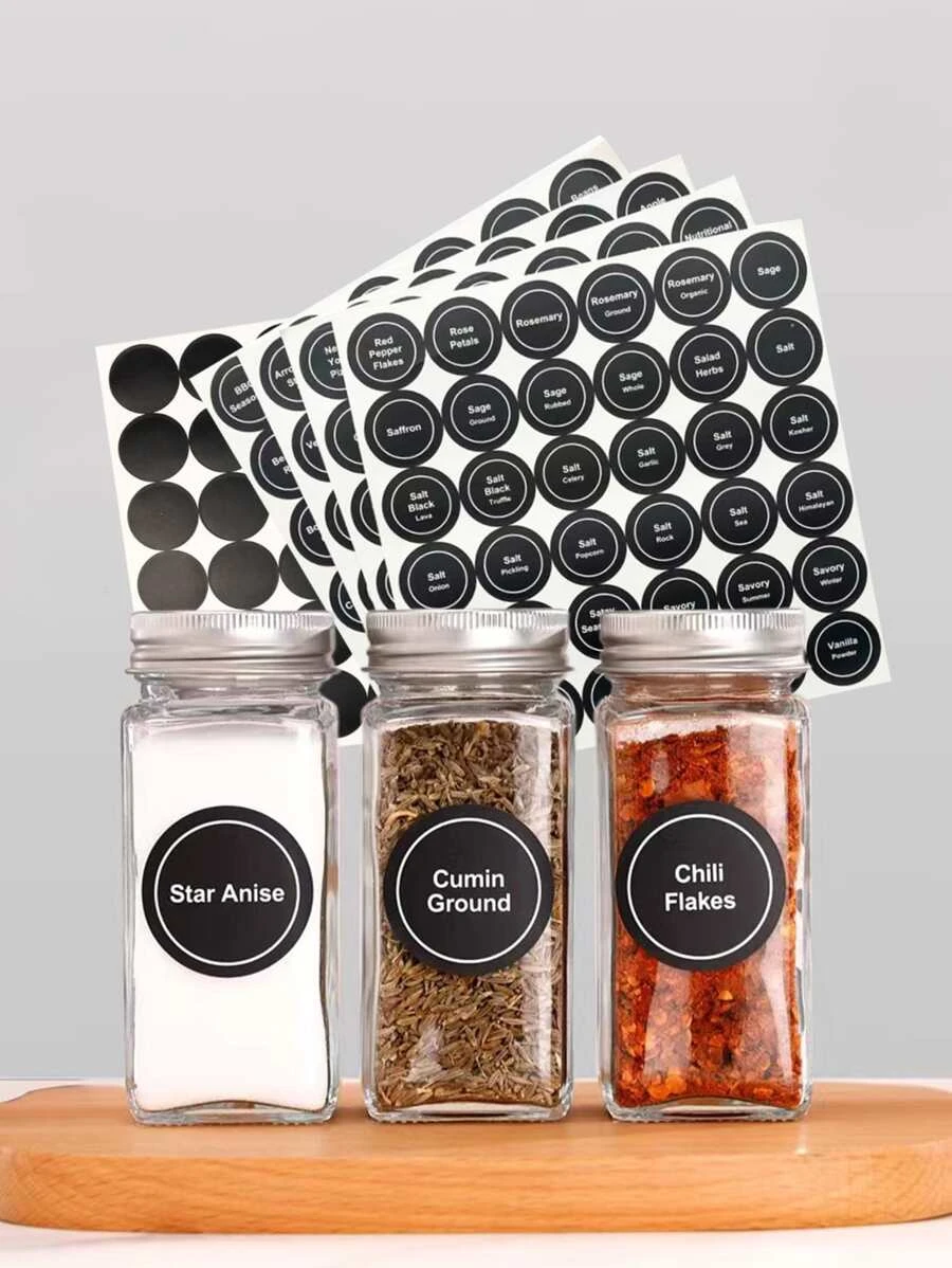 4 piezas Condimento Pegatina & 1 pieza simple papel Botella Pegatina para cocina - Negro - Ver 1