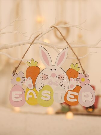 1入組木頭卡通可愛兔子和胡蘿蔔裝飾掛飾適用於復活節