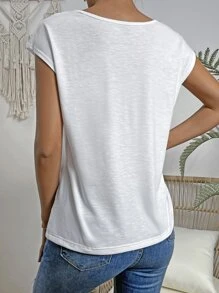 SHEIN LUNE Guipure Lace Panel Batwing Sleeve Tee - White - View 2