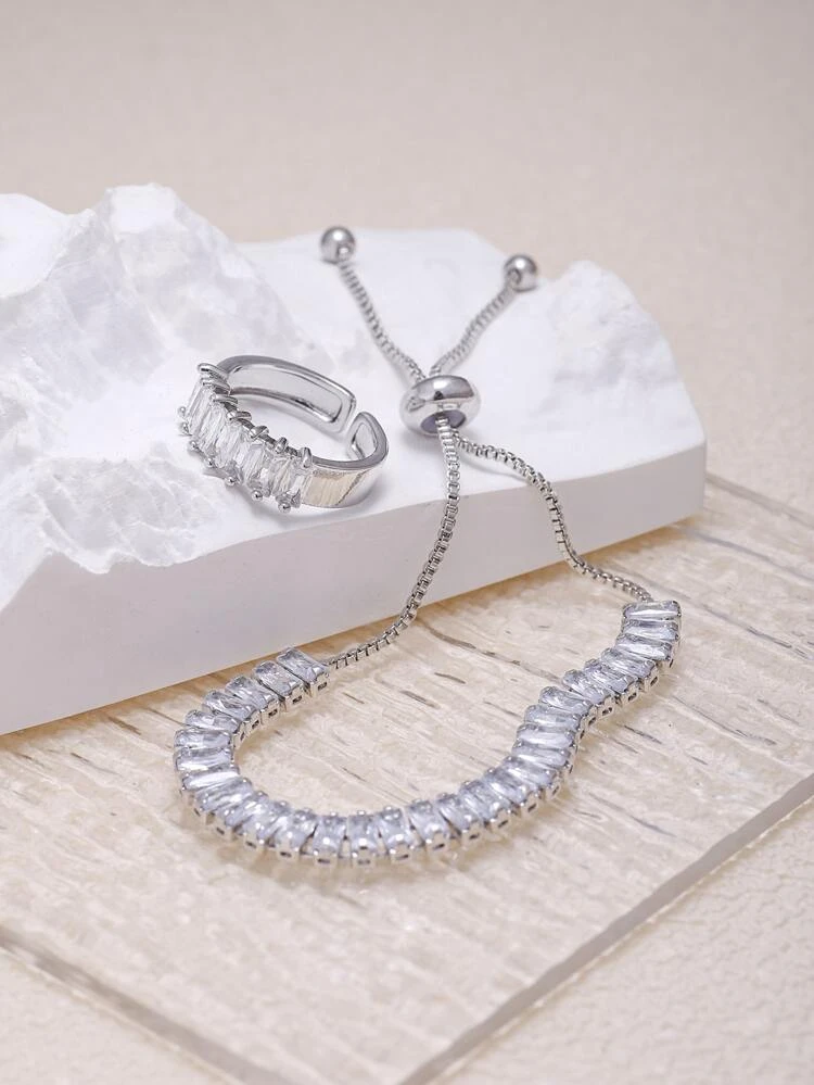 Cubic Zirconia Decor Bracelet & Ring