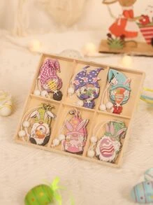 12pcs/set Easter Egg & Gnome Design Wall Hanging, Cartoon Wood Hanging Decoration For Home