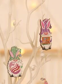 12pcs/set Easter Egg & Gnome Design Wall Hanging, Cartoon Wood Hanging Decoration For Home