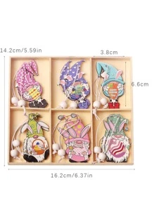 12pcs/set Easter Egg & Gnome Design Wall Hanging, Cartoon Wood Hanging Decoration For Home