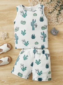 Baby Boy Cactus And Koala Print Tank Top & Shorts - White - View 6