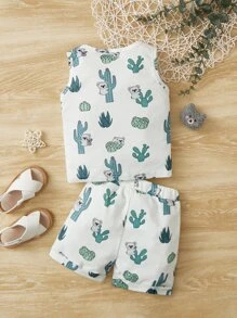 Baby Boy Cactus And Koala Print Tank Top & Shorts - White - View 7